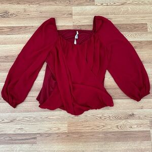 Grace Karin Women’s Lantern Long Sleeves Blouse Burgundy Size XL